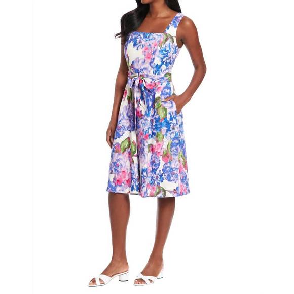 NEW LONDON TIMES carmella floral linen dress in ivory/lilac - Picture 2 of 4